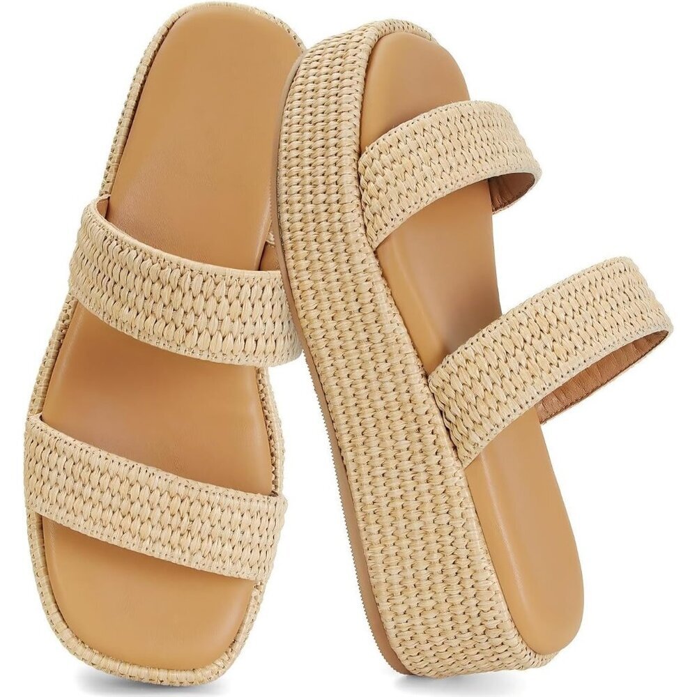 Women's Tan Espadrilles Slip On Summer Beach Vacation Open Sandals Shoes